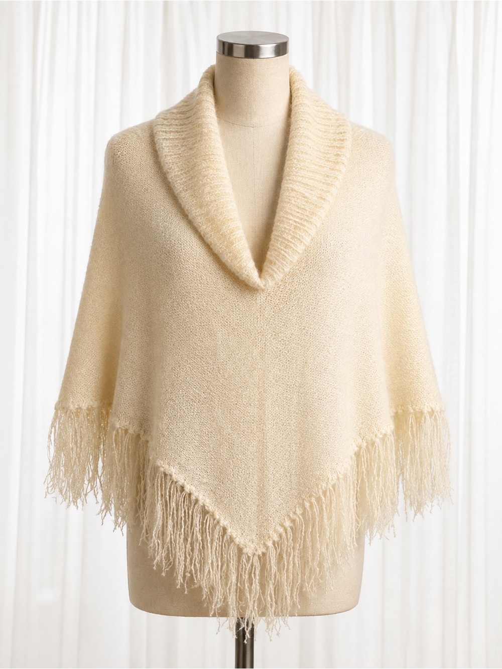 Xhilaration Cream Shawl-Collar Fringe Poncho